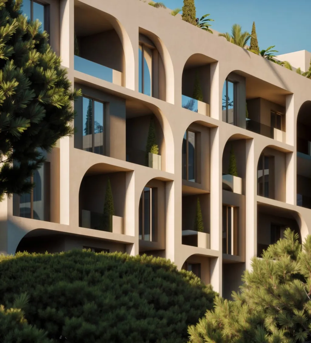 Block facade with arched galleries