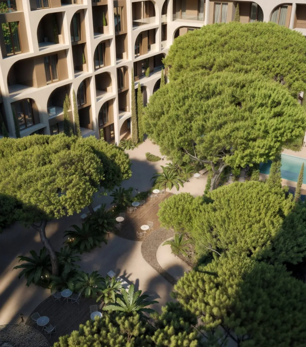 Green courtyard among the blocks